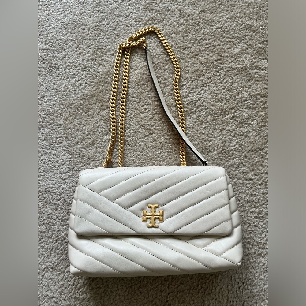 Tory Burch small Kira chevron convertible shoulder bag in cream white